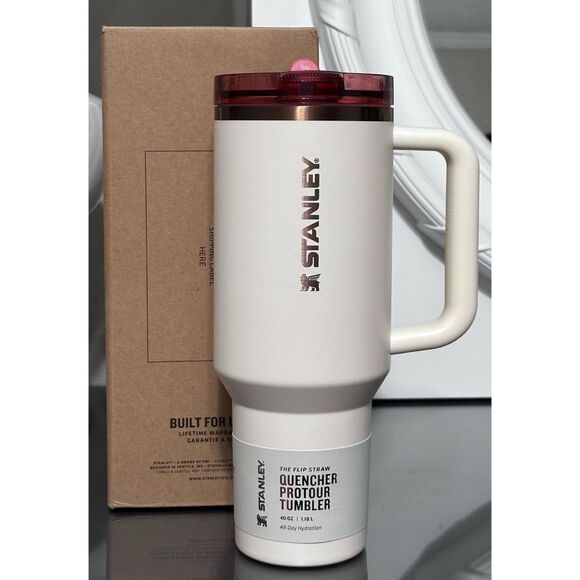 STANLEY QUENCHER PROTOUR FLIP STRAW TUMBLER, 40OZ- CREAM ROSE GOLD - Picture 1 of 5
